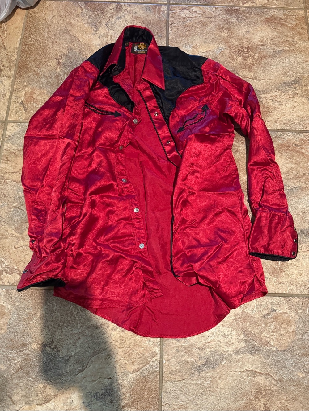 Vintage Kenny Rogers Red Satin Shirt with Black Trim by Karma